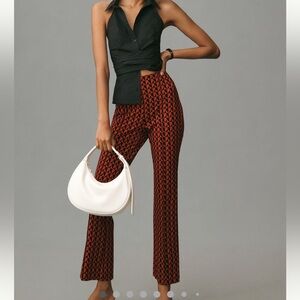 Anthropologie Maeve The Margot Kick-Flare Crop Pants Red/Black Hearts Size Small